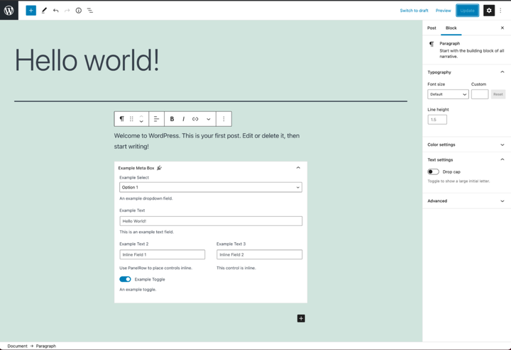 Utilizzo delle opzioni per archiviare i dati nell'editor blocchi di WordPress (Gutenberg)